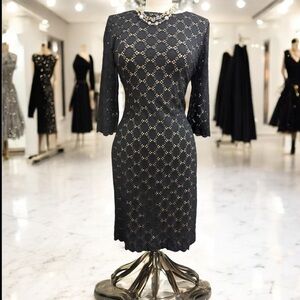 Ronni Nicole Classic Black Lace Overlay Sheath Knee Length Dress | Size Medium